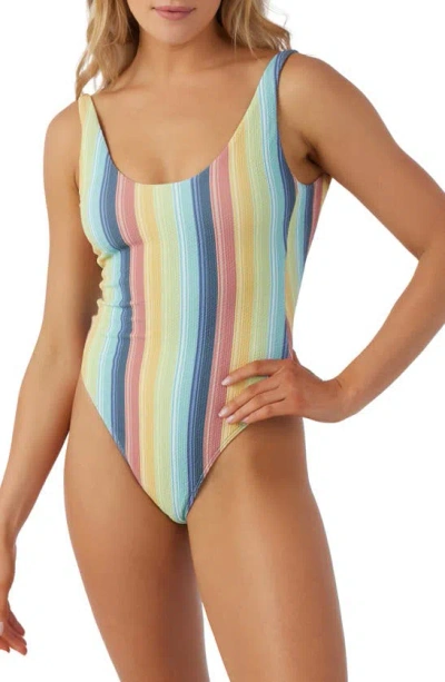 O'neill Beach Bound Stripe North Shore One-piece Swimsuit In Coral Multi Colored