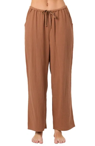 O'neill Brenda Cotton Gauze Wide Leg Pants In Brown