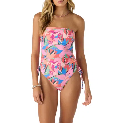 O'neill Cabana Yucatan Floral Strapless Cinched Tie One-piece Swimsuit