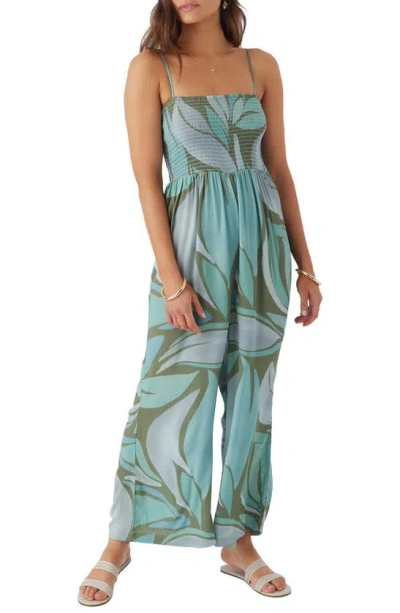 O'neill Cade Smocked Wide Leg Jumpsuit In Oil Green