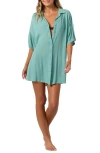 O'neill Carlee Saltwater Solids Cover-up Shirtdress In Oil Blue