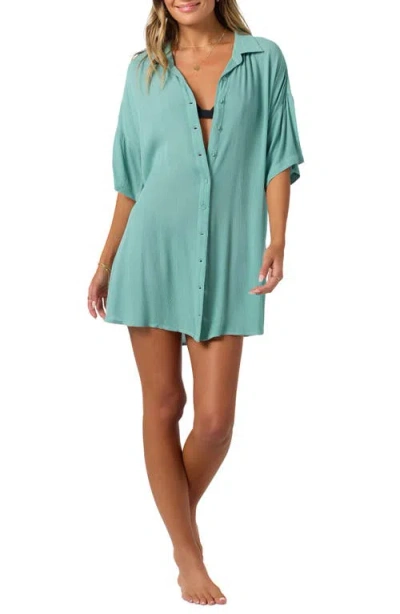O'neill Carlee Saltwater Solids Cover-up Shirtdress In Oil Blue