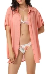 O'neill Carlee Saltwater Solids Cover-up Shirtdress In Pink