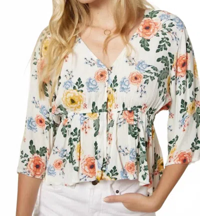 O'neill Celine V-neck Floral Top In Winter White
