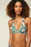 O'neill Cocoa Westerly Bikini Women's Moss Floral Stretch Halter Neck Jdm762 In Green
