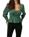 O'neill Colette Floral Long Sleeve Top In Emerald Green In Green