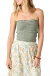 O'neill Dedra Smocked Ruffle Strapless Crop Top In Green