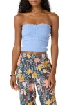 O'neill Dedra Smocked Ruffle Strapless Crop Top In Purple