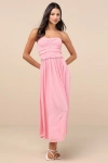 O'neill Devyn Pink Smocked Strapless Midi Dress In Pink