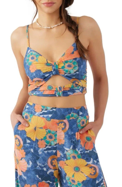 O'neill Farrah Floral Cutout Crop Camisole In Blue/ Floral