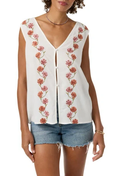 O'neill Farren Embroidered Floral Sleeveless Top In White