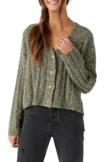 O'neill Juniors' Ferris V-neck Ribbed Cardigan Sweater In Military Green