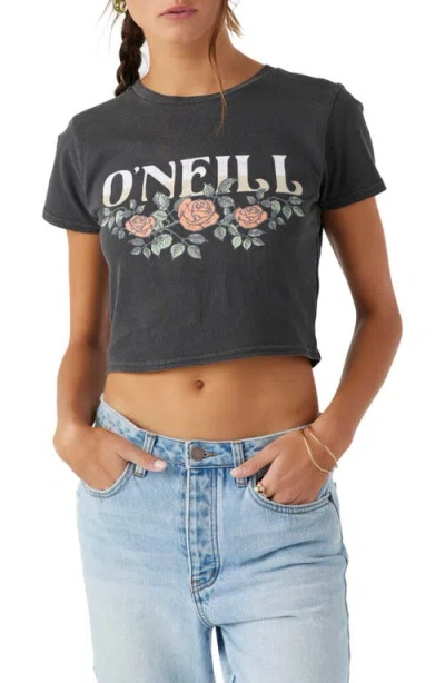 O'neill Flower Vines Cotton Graphic Crop T-shirt In Washed Black