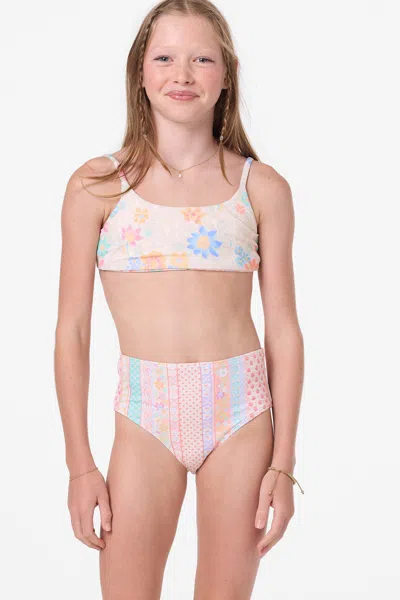 O'neill Girl's Bali Floral Revo Tie Back Bralette Set In Tapioca