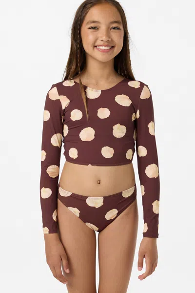 O'neill Girl's Camila Shell Long Sleeve Crop Top Set In Brown