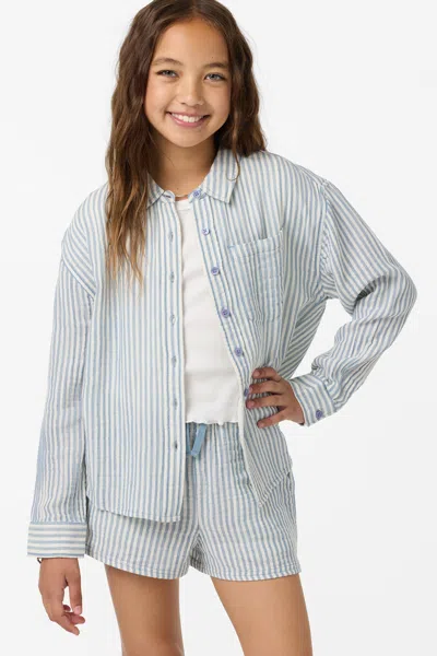 O'neill Girl's Leni Stripe Relaxed Long Sleeve Top In Blue