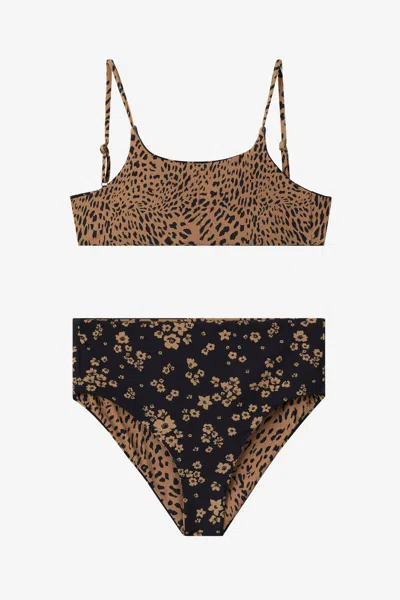 O'neill Girl's Maya Floral Tie Back Revo Bralette Top Set In Brown