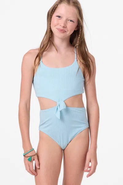 O'neill Girl's Shorebreak Rib Knot Front One-piece In Blue