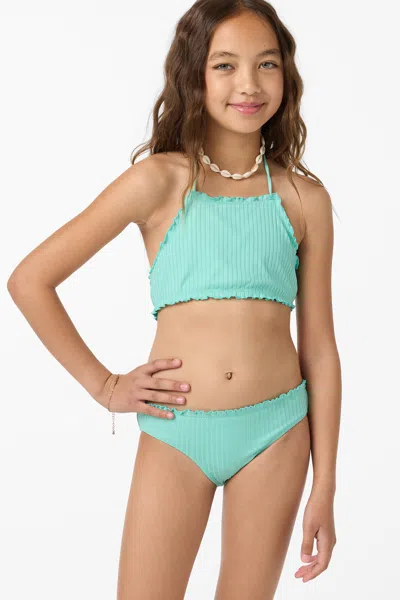 O'neill Girl's Shorebreak Rib Ruffle Edge Hi Neck Swim Set In Blue