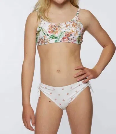 O'neill Kids' Girls Arden Floral Scoop Bralette Swim Set In Cream/pink In White