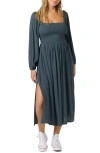 O'neill Gracyn Smocked Long Sleeve Maxi Dress In Gray