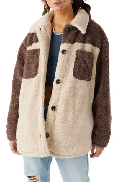 O'neill Juniors' Heath Colorblocked Long-sleeve Sherpa Jacket In Deep Taupe