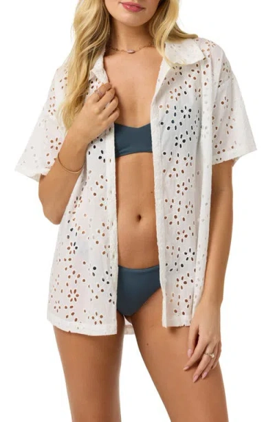 O'neill Jenna Cotton Eyelet Cover-up Shirt In White