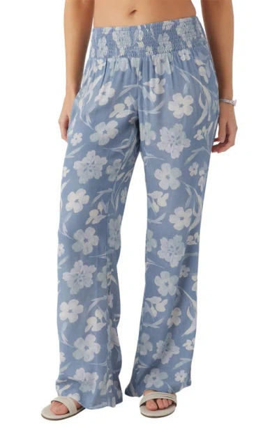 O'neill Johnny Emilia Floral Smocked Waist Pants In Infinity
