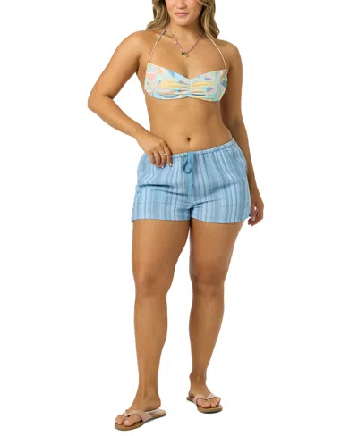 O'neill Juniors' Brenda Waves Elastic Waistband Striped Shorts In Blue