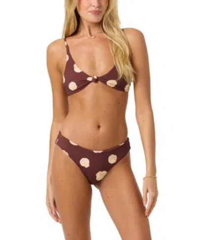 O'neill Oneill Juniors Camila Shells Printed Bikini Top Comber Mid Rise Bottoms In Brown