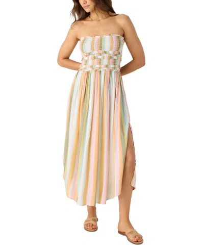 O'neill Juniors' Devyn Low Tide Striped Strapless Dress