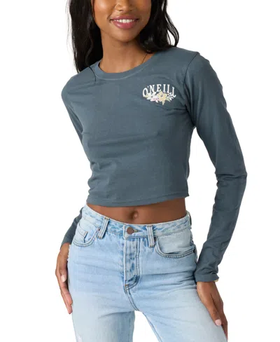 O'neill Juniors' Driftwood Graphic Print Cotton Long-sleeve T-shirt In Slate
