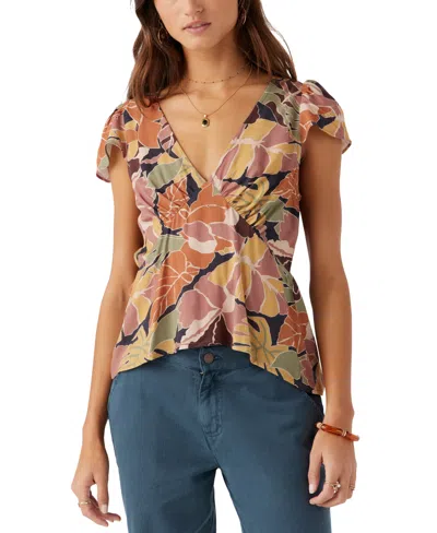O'neill Juniors' Emmalie V-neck Flutter-sleeve Top In Black