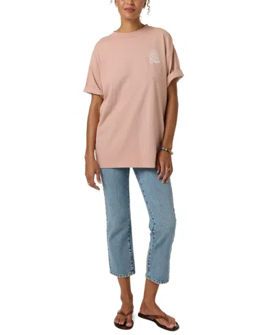 O'neill Juniors' Horizon Graphic Print Crew Neck Oversized T-shirt In Pink