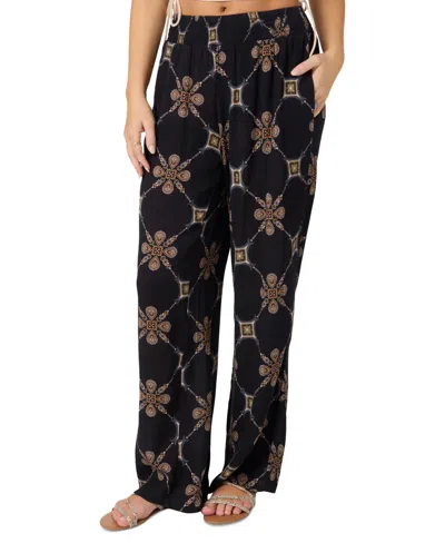 O'neill Juniors' Jonie Grid Tile Flowy-fit Pull-on Pants In Black