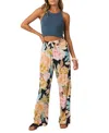 O'neill Juniors' Floral-print Johnny Elastic-waist Straight-leg Pants In Black