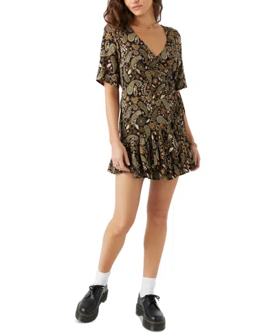 O'neill Juniors' Jorgie Faux-wrap Short-sleeve Mini Dress In Black