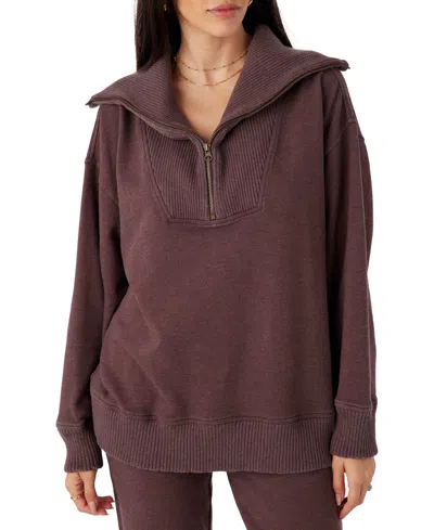 O'neill Juniors' Karma Mock-neck Quarter-zip Sweatshirt In Chocolate