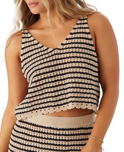 O'neill Juniors' Kelsey Striped Cotton Crochet Cover-up Tank Top In Black,tan