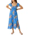 O'neill Larissa Floral Smocked Midi Dress In Blue