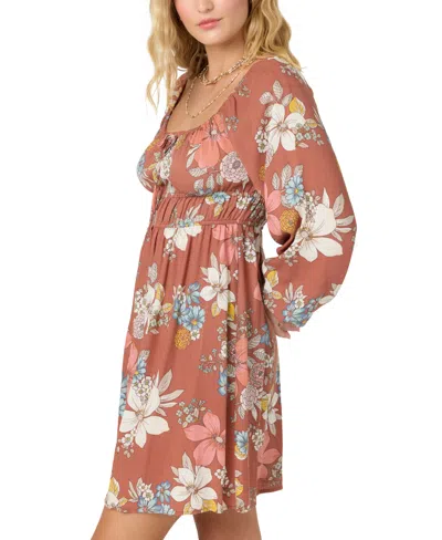 O'neill Juniors' Layna Floral-print Drawstring-waist Dress In Cedar Wood