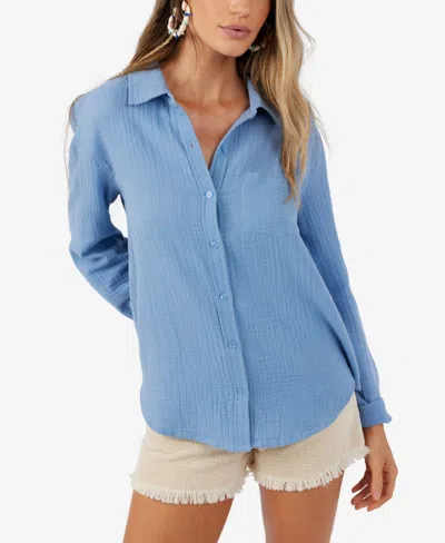 O'neill Juniors' Leni Crinkled Button-down Pocket-front Shirt In Blue