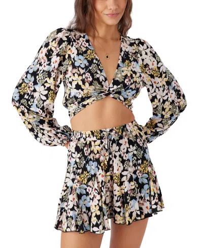 O'neill Juniors' Livvie Printed Long-sleeve Crop Top In Black