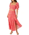 O'neill Luciana Floral Smocked Waist Wrap Maxi Skirt In Pink