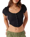 O'neill Juniors' Marlena Scoop-neck Button-front Top In Black