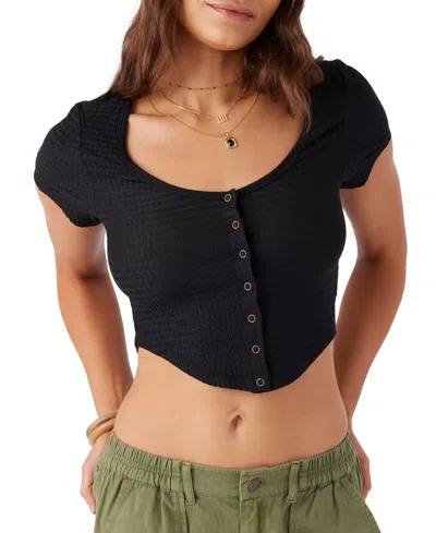 O'neill Juniors' Marlena Scoop-neck Button-front Top In Black