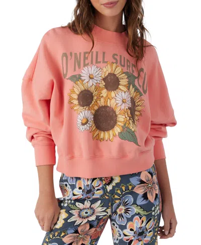 O'neill Juniors' Moment Cropped Graphic-print Sweatshirt In Burnt Coral