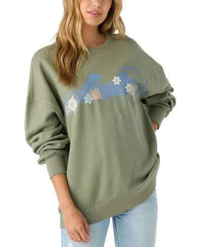 O'neill Juniors' Oversized Graphic Crewneck Sweatshirt In Desert Sage