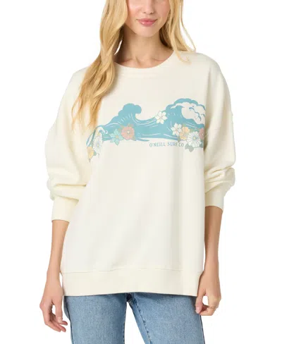 O'neill Juniors' Oversized Graphic Crewneck Sweatshirt In Winter White