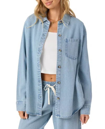 O'NEILL JUNIORS' SEVIE COTTON DENIM BUTTON-FRONT SHACKET
